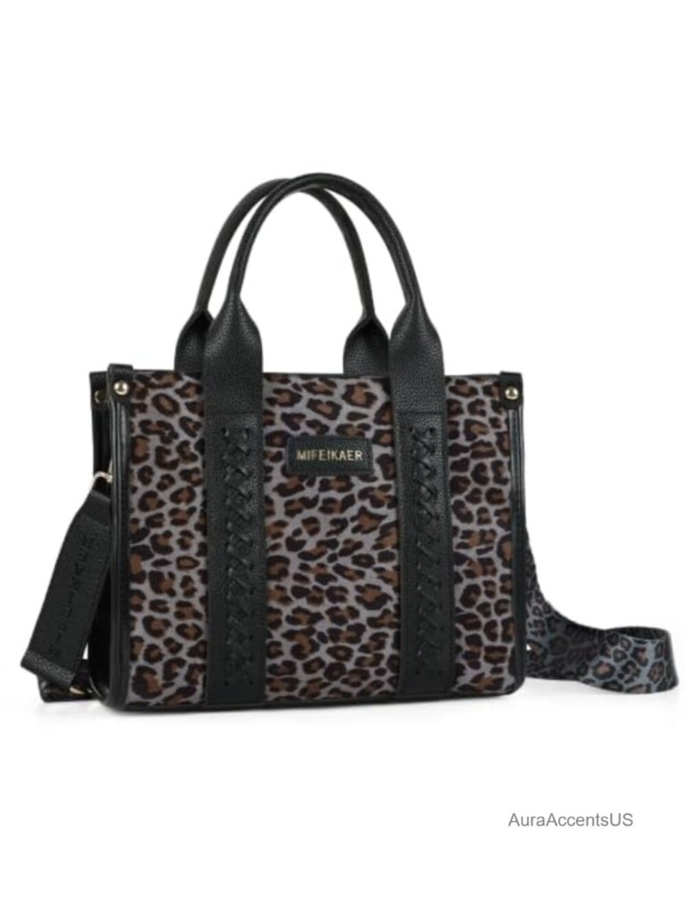 Top Handle Vegan Suede Satchel Handbag Women Retro Leopard Print Shoulder Bag